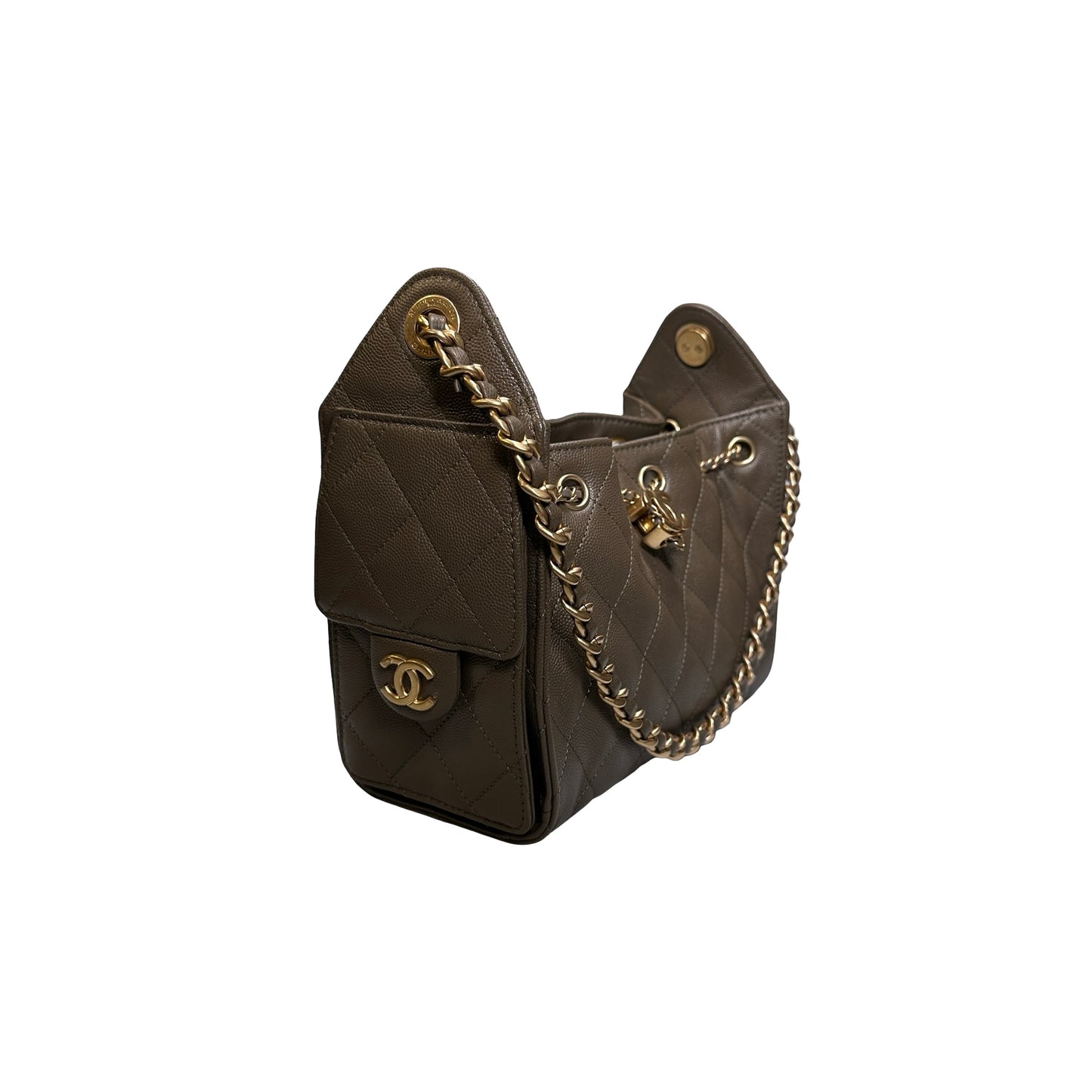 Used CHANEL Caviar Quilted Hobo Bag Hobo Bag Brown GHW