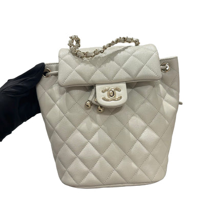 Used CHANEL Calfskin Leather Backpack Calf Skin Backpack Gray GHW