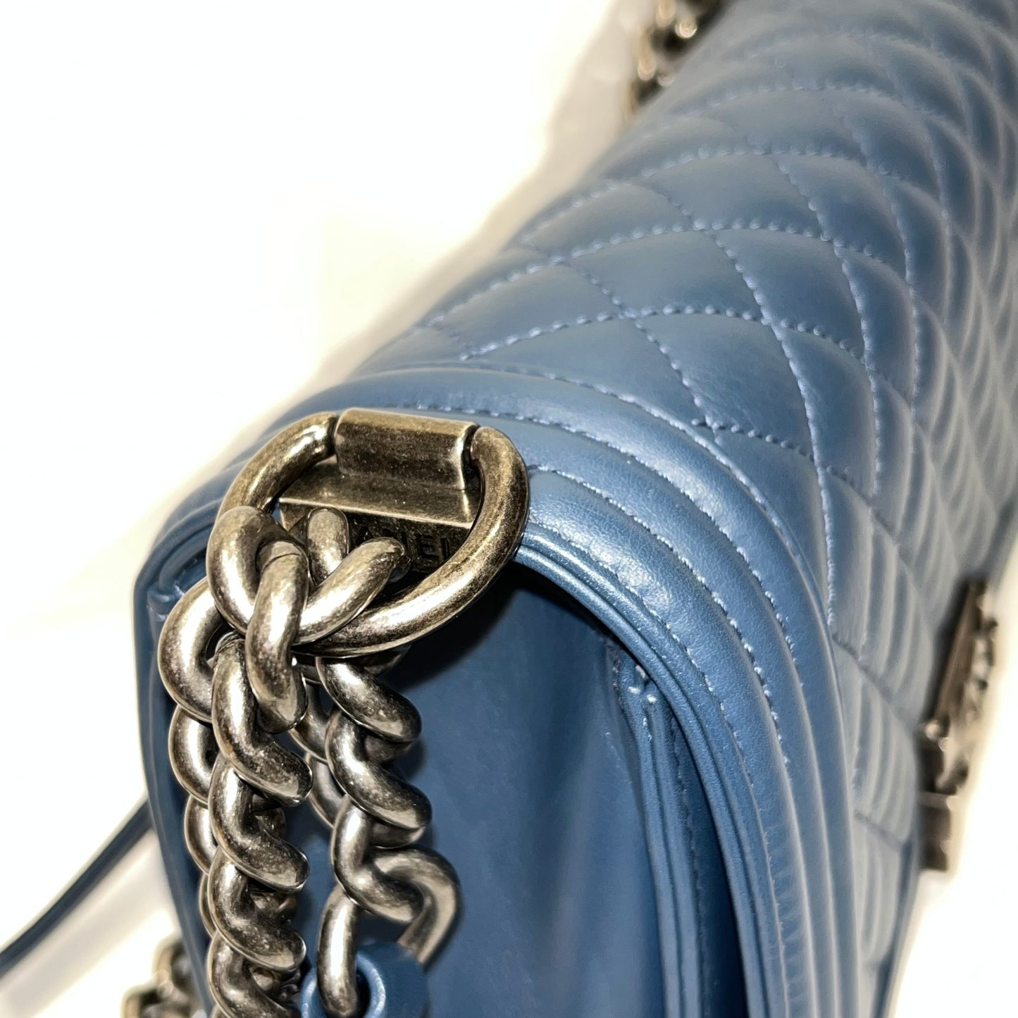 CHANEL BOY 25CM BLUE PHW CHAIN SHOULDER BAG [3001751]