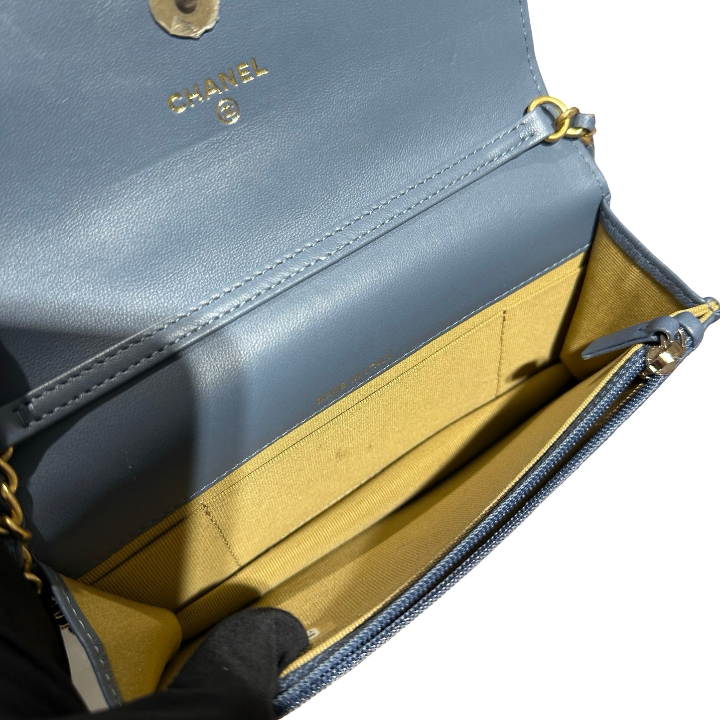 Used Chanel Mini Flap with Gold Ball Cross Body Bag Blue GHW