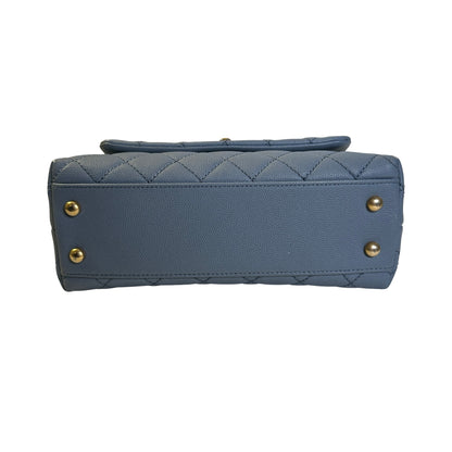 Used CHANEL Quilted Caviar Lizard Coco Handle Handbag Blue