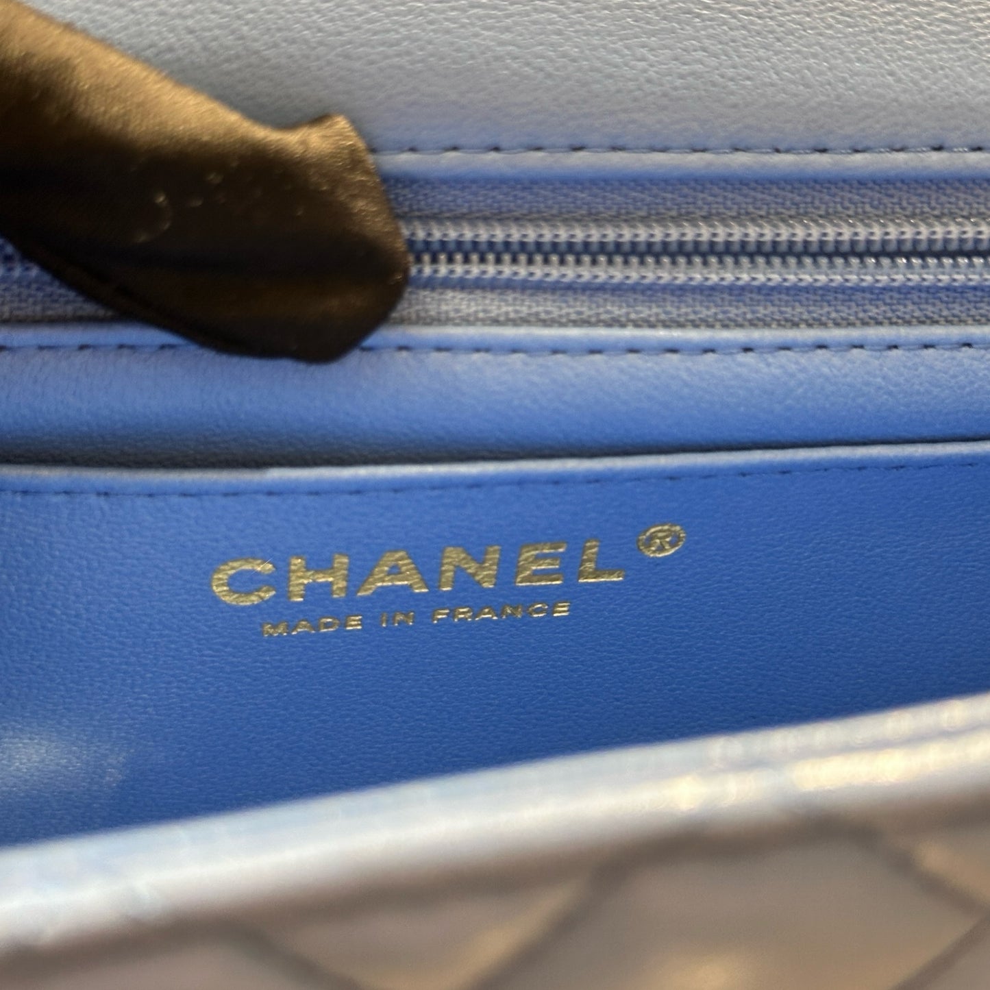 CHANEL MINI Flap 20cm with Handle Cross Body Bag Blue GHW