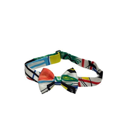 Used HERMES Geometric Stripes Bow Tie Accessories Multi-color Orange Green Black White Yellow