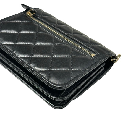 Used CHANEL WOC with PEARL Cross Body Bag Black GHW