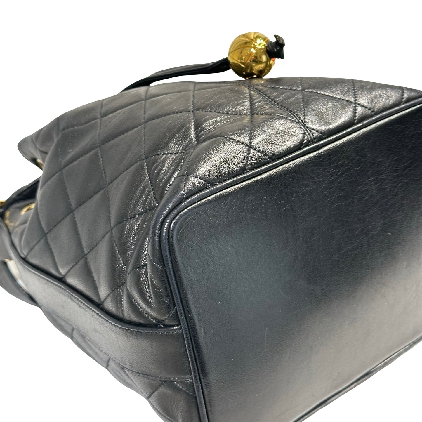 CHANEL VINTAGE BUCKET BAG BLACK LAMBSKIN GHW [3001375]