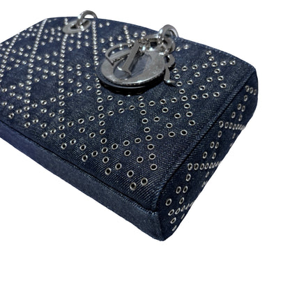 Used DIOR D-Joy Medium Handbag Navy Blue PHW