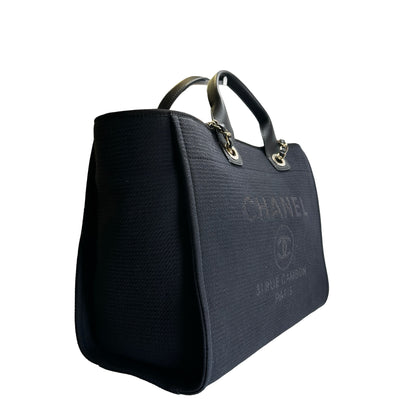 Brand New CHANEL Canvas Deauville Tote Tote Bag Black Silver
