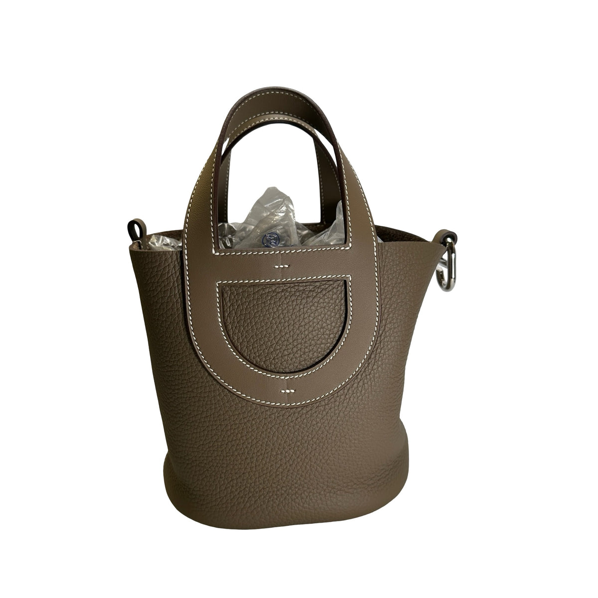 Used HERMES Clemence Swift In the Loop Handbag Etoupe
