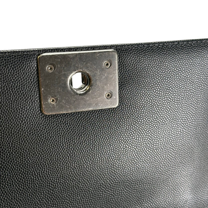Used CHANEL Quilted Caviar Boy Chain Shoulder Bag Black
