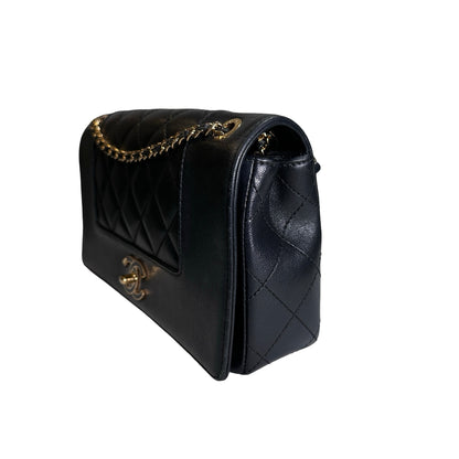 Used CHANEL Quilted Caviar Diana Flap Chain Shoulder Bag Black GHW