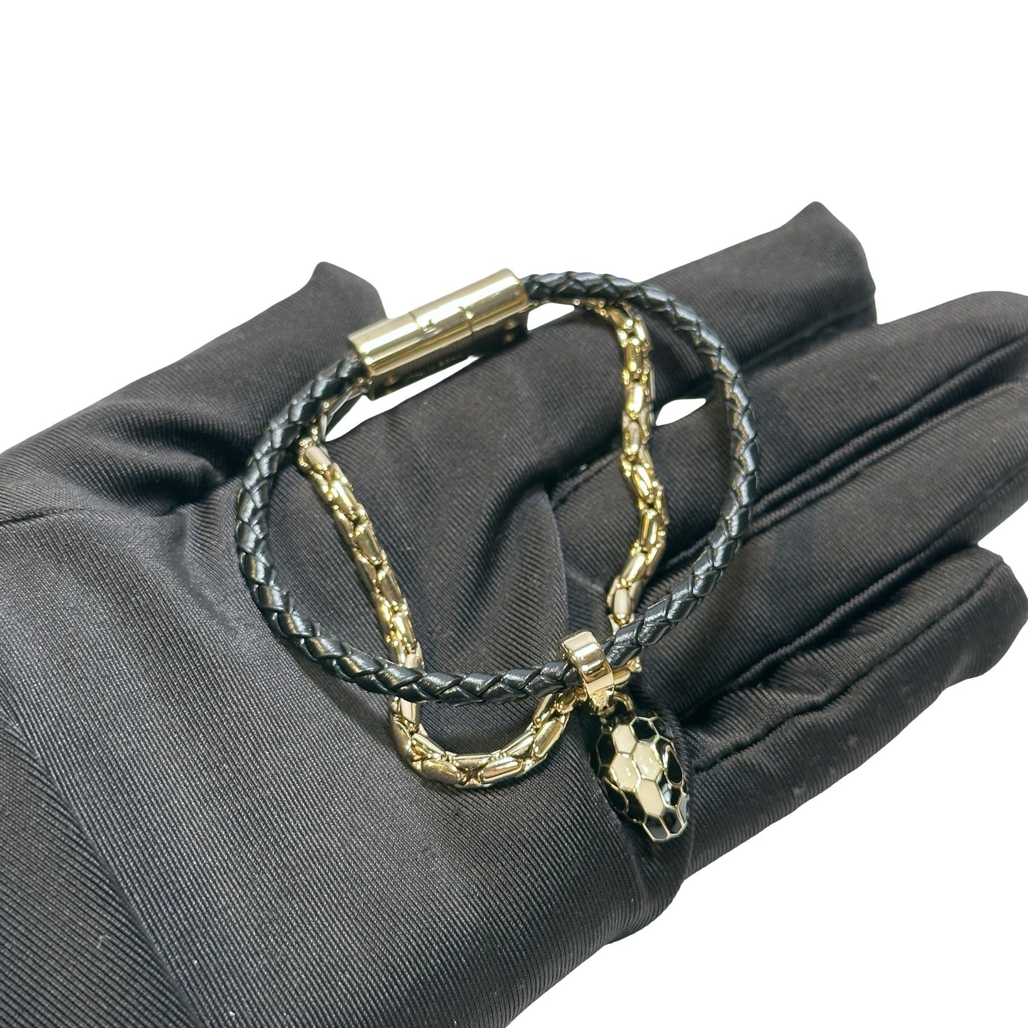 Used BVLGARI Lambskin Leather SERPENTI FOREVER Bracelet Black