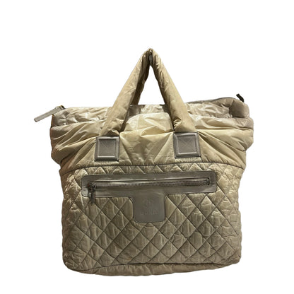 Used CHANEL Quilted Nylon Coco Cocoon Tote Bag Beige