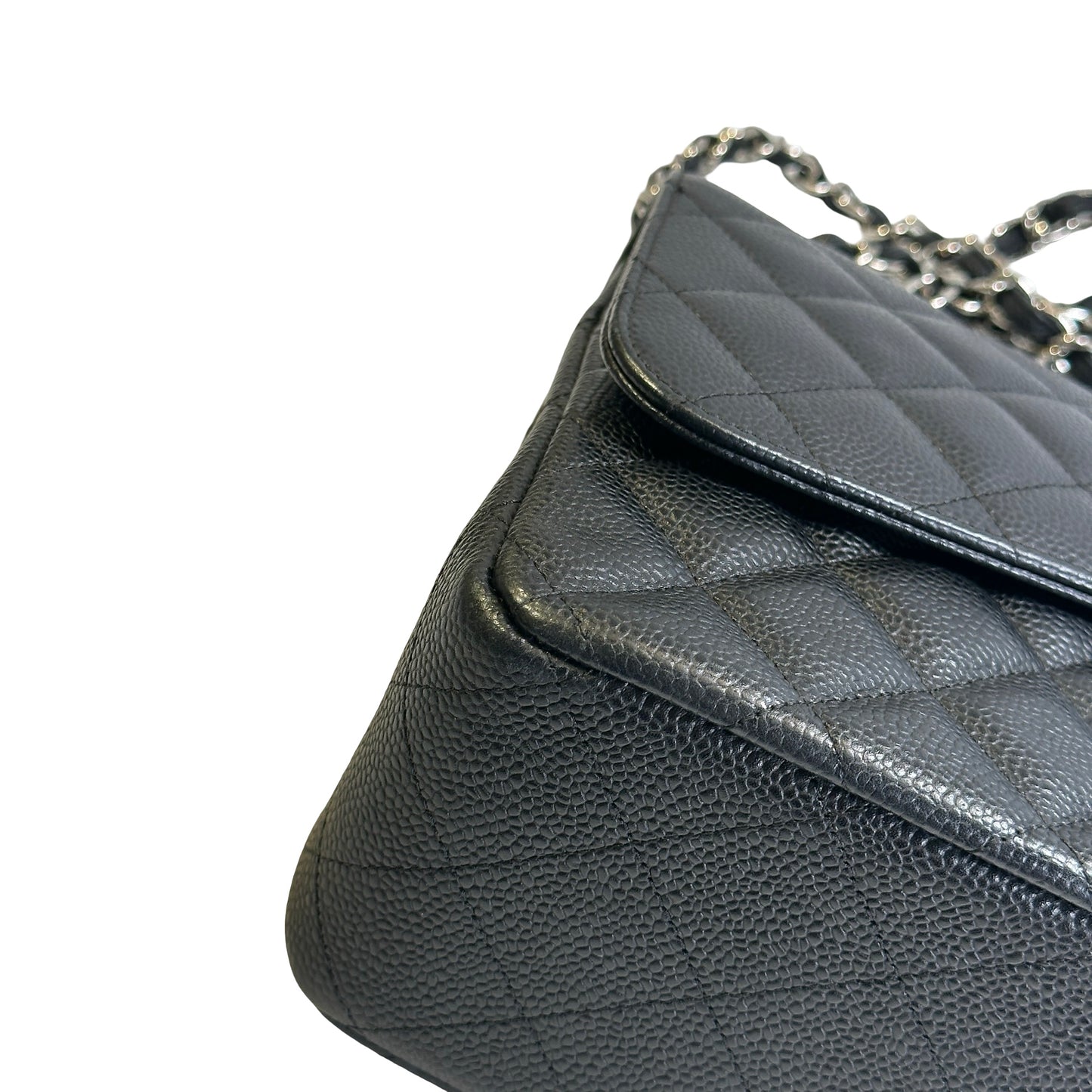Used CHANEL Quilted Caviar Leather Classic Flap Chain Shoulder Bag Black Silver