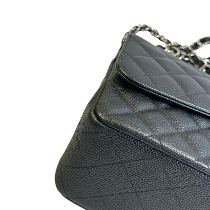 Used CHANEL Quilted Caviar Leather Classic Flap Chain Shoulder Bag Black Silver