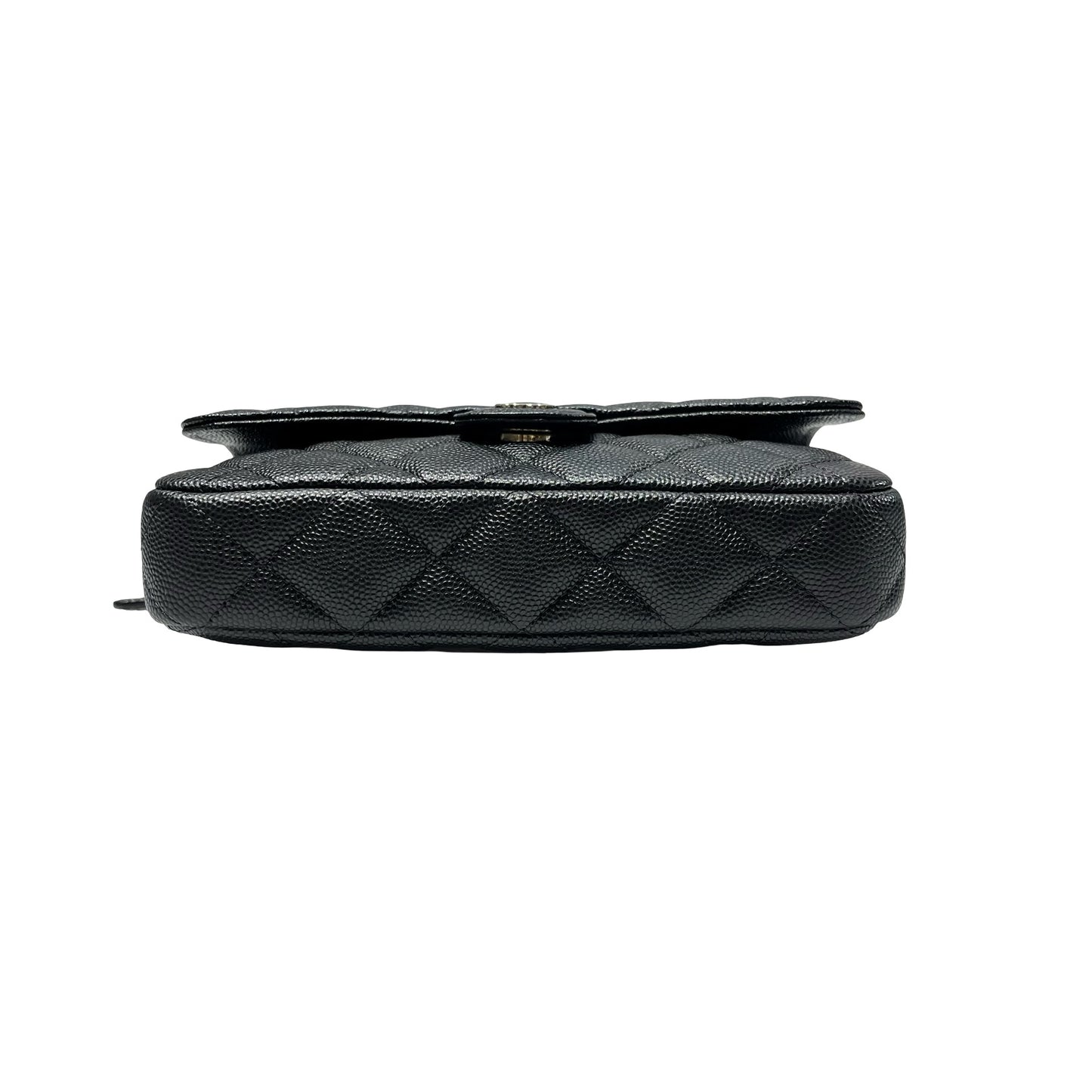Used CHANEL Caviar Leather Chain Phone Case Cross Body Bag Black GHW