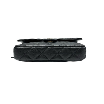 Used CHANEL Caviar Leather Chain Phone Case Cross Body Bag Black GHW