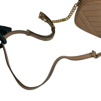 Used TORY BURCH Chevron Leather Kira Chevron Cross body bag Taupe Gold
