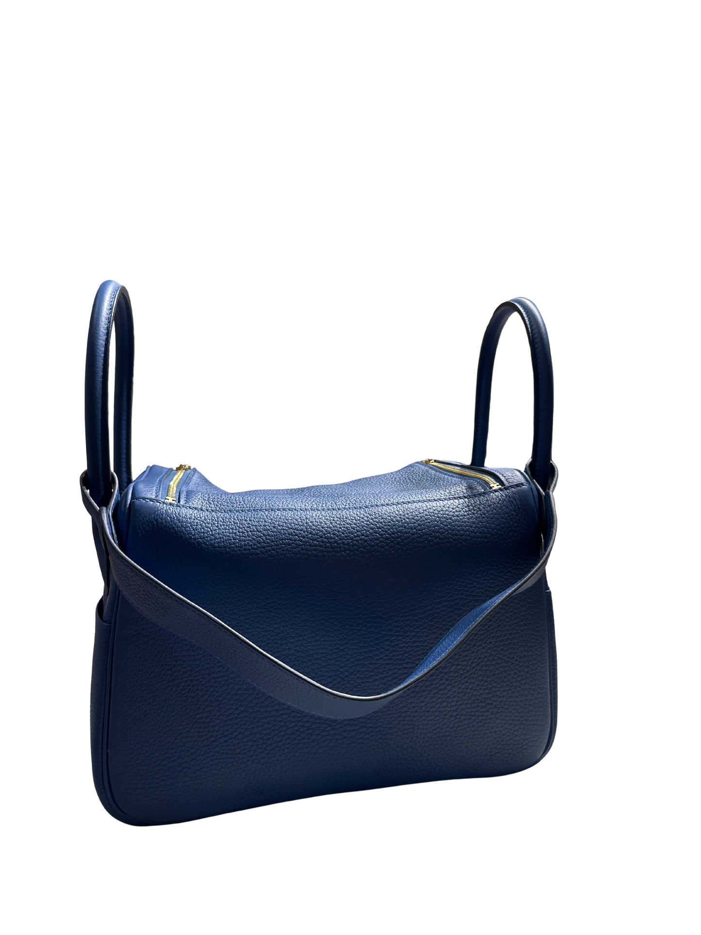 Brand New HERMES Clemence Lindy 26 Handbag Blue GHW