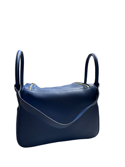 Brand New HERMES Clemence Lindy 26 Handbag Blue GHW