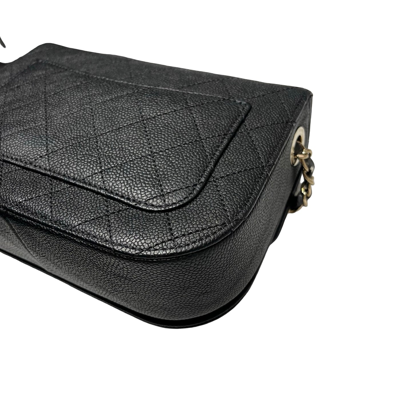 Used CHANEL Calfskin Leather Cross Body Bag Black GHW