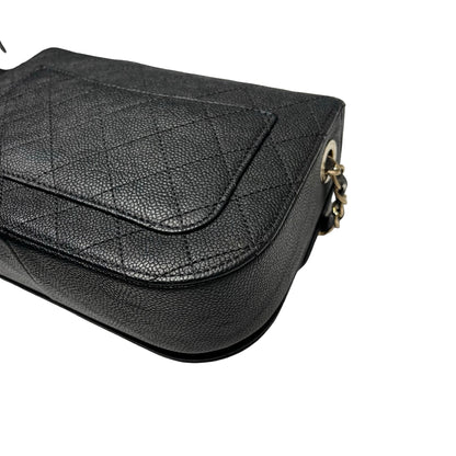 Used CHANEL Calfskin Leather Cross Body Bag Black GHW