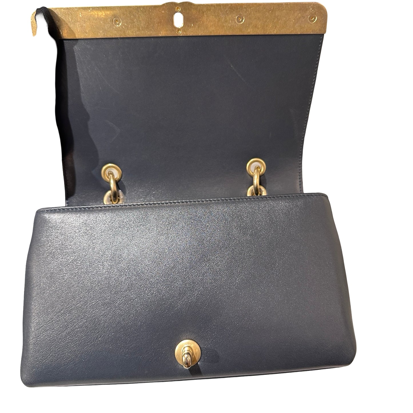 Used CHANEL Sheep Skin Chevron Top Handle Chain Shoulder Bag Navy GHW