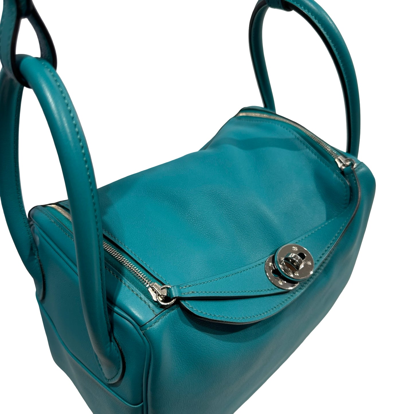 Used HERMES Swift Lindy Handbag Green PHW