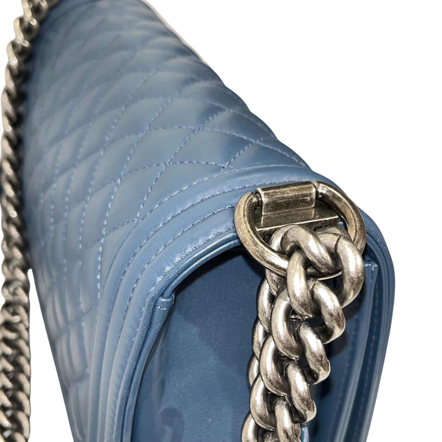 CHANEL BOY 25CM BLUE PHW CHAIN SHOULDER BAG [3001751]