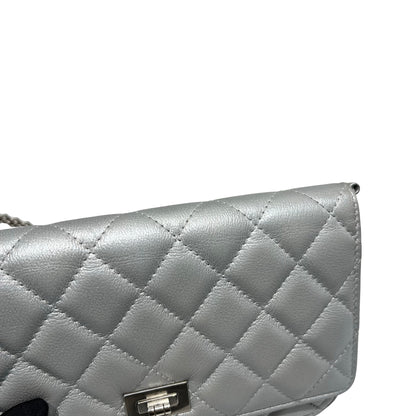 Used CHANEL Calfskin Leather 2.55 WOC Cross Body Bag Grey PHW