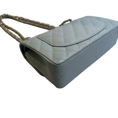 Used CHANEL Quilted Caviar CF23 Chain Shoulder Bag Light Blue GHW