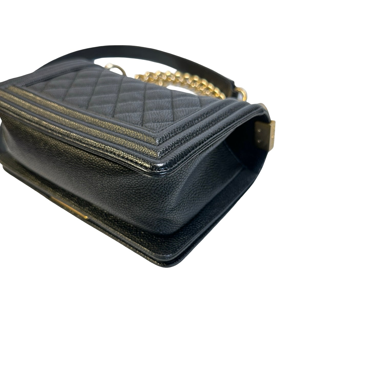 Used CHANEL Caviar Leather Quilted Boy 20 Shoulder Bag Black Gold