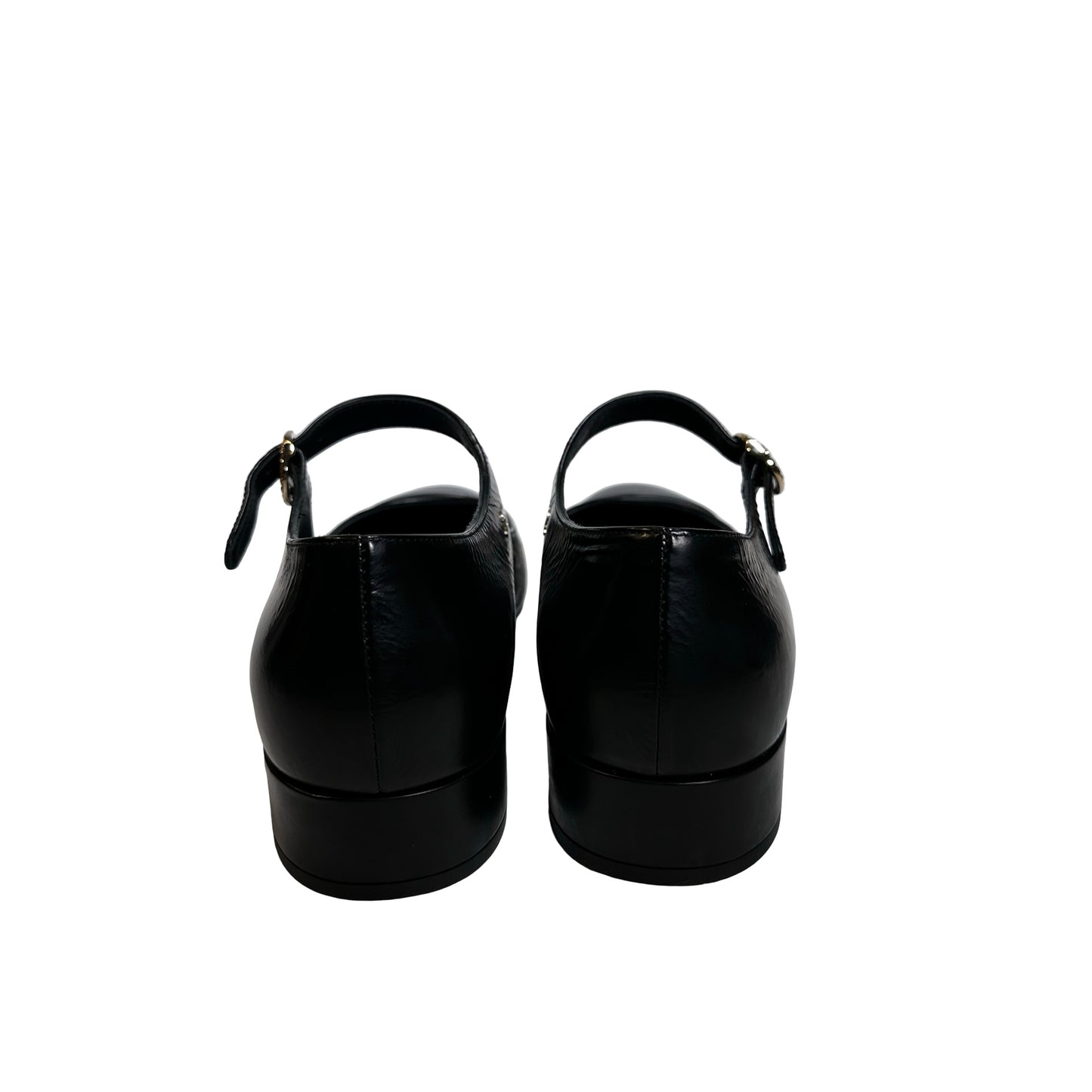 Used CHANEL Crinkled Calfskin Patent Calfskin Mary Jane Pumps Shoes Black GHW
