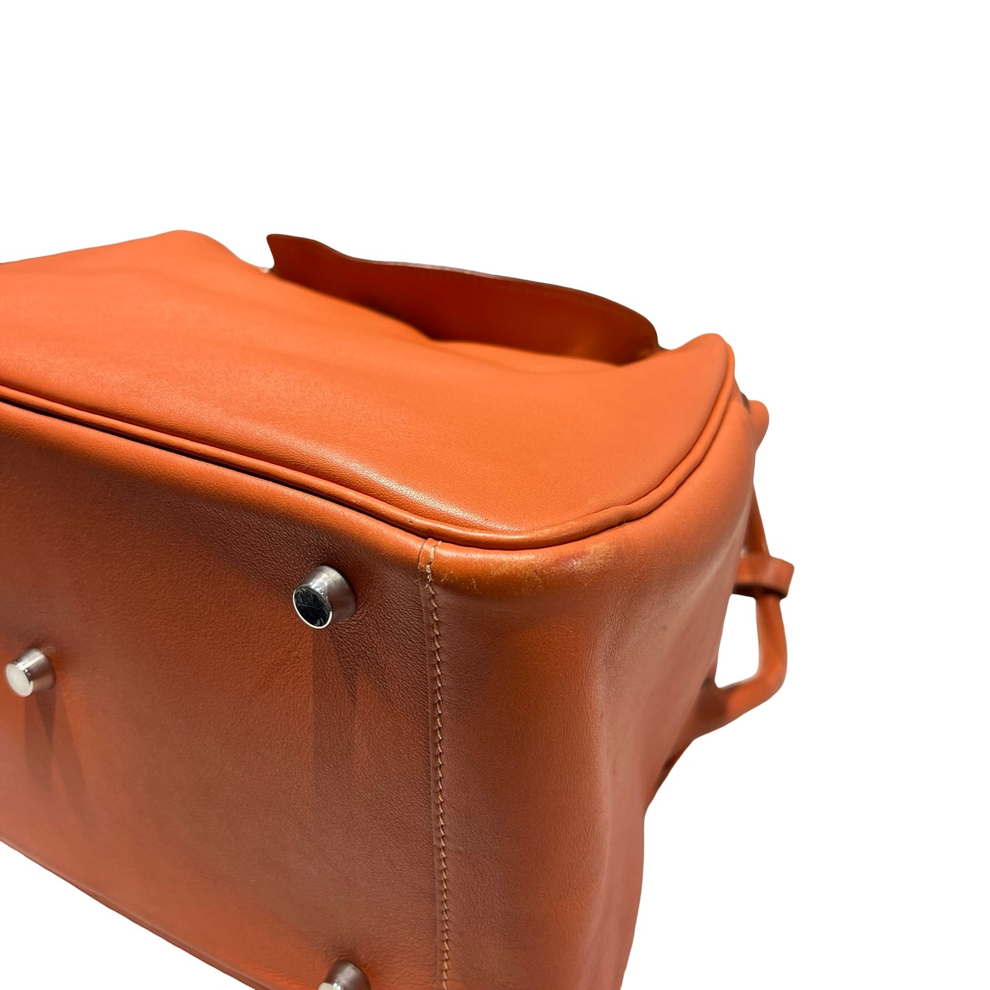 Used HERMÈS Calfskin Leather Lindy 30 Shoulder Bag Orange PHW