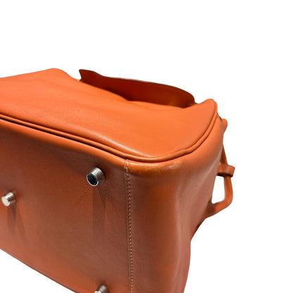 Used HERMÈS Calfskin Leather Lindy 30 Shoulder Bag Orange PHW
