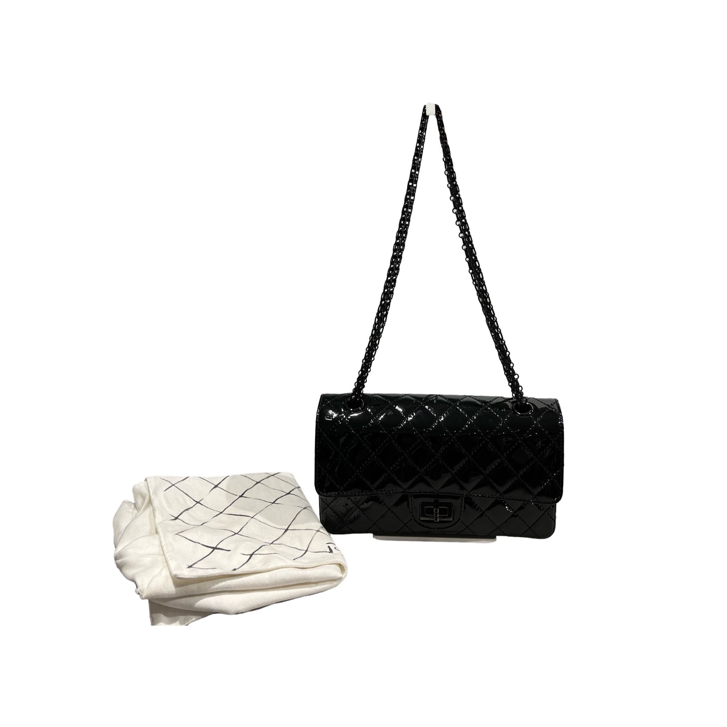 Used CHANEL Patent Leather 22A 2.55 Small 24 Shoulder Bag So black