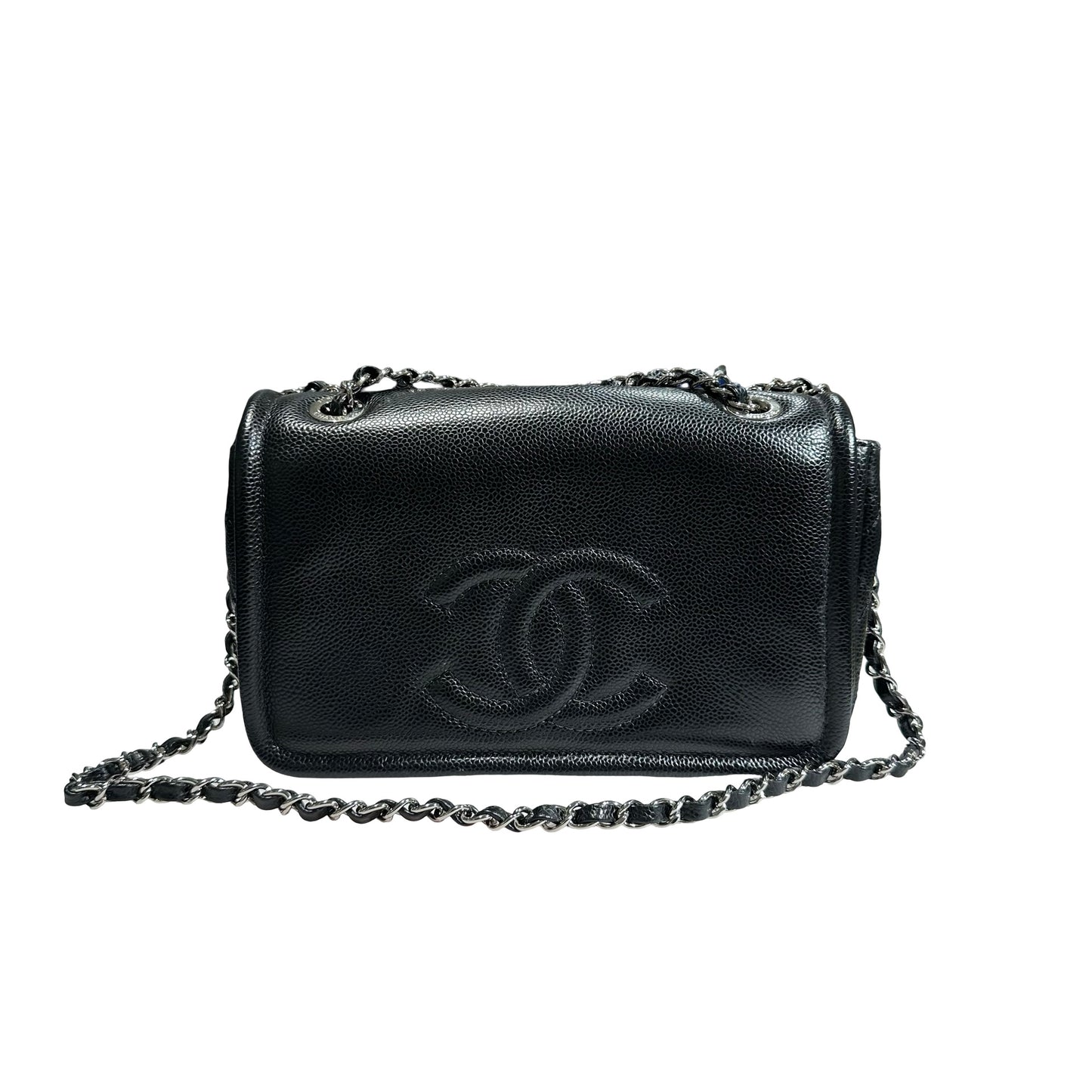 Used CHANEL Calfskin Leather Shoulder Black PHW Shoulder Bag Black