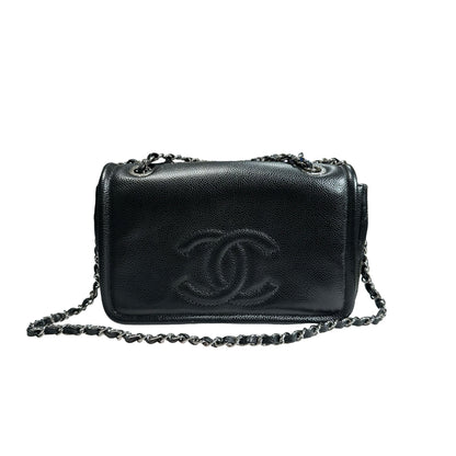 Used CHANEL Calfskin Leather Shoulder Black PHW Shoulder Bag Black