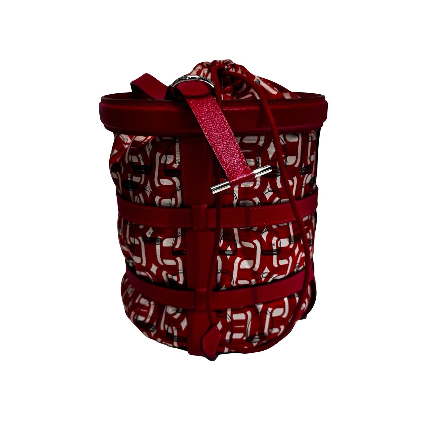 Used HERMÈS Silk Leather Musardine Bucket Bag Red