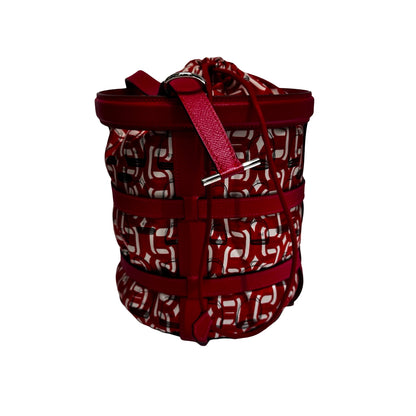 Used HERMÈS Silk Leather Musardine Bucket Bag Red