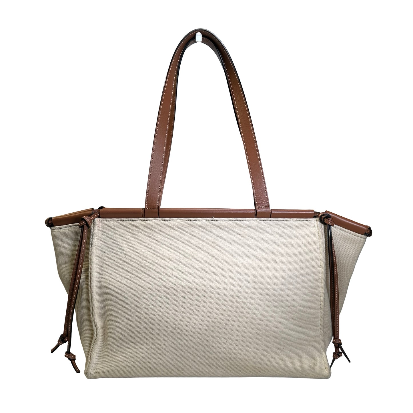Used LOEWE Canvas Calfskin Cushion Tote Bag Ecru Tan