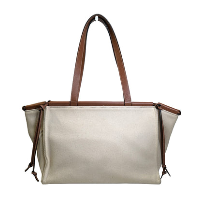 Used LOEWE Canvas Calfskin Cushion Tote Bag Ecru Tan