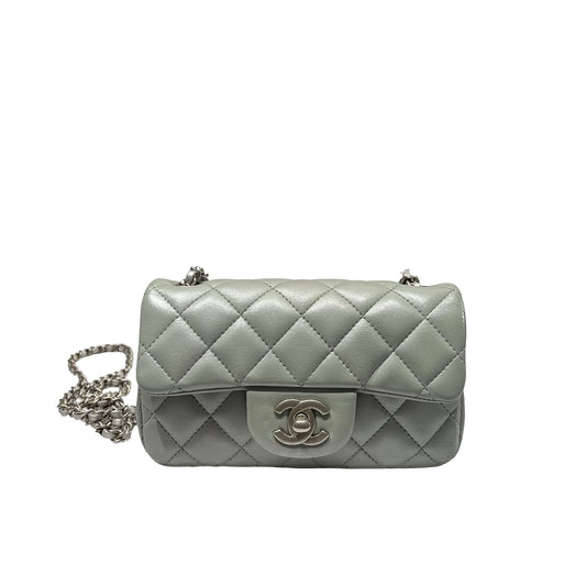 Used Chanel Calfskin Leather 17 mini Flap Cross Body Bag PHW Green
