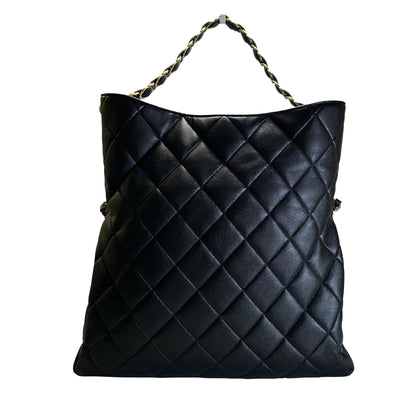 Used CHANEL Quilted Calfskin Hobo Bag Hobo Bag Black Gold