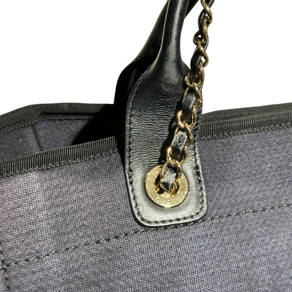 Used CHANEL Canvas Deauville Tote Bag Black GHW