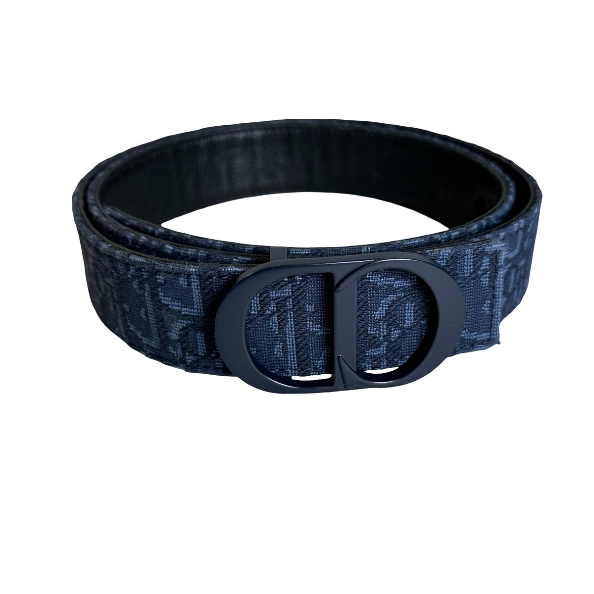 Used DIOR Dior Oblique Jacquard Saddle Belt Belt Navy Black