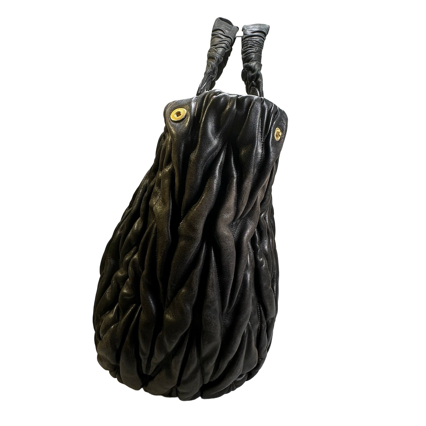 Used MIU MIU Matelasse Leather Handbag Black GHW