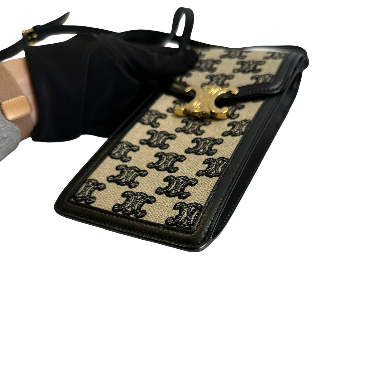 Used CELINE Triomphe Triomphe Phone Bag Beige Black