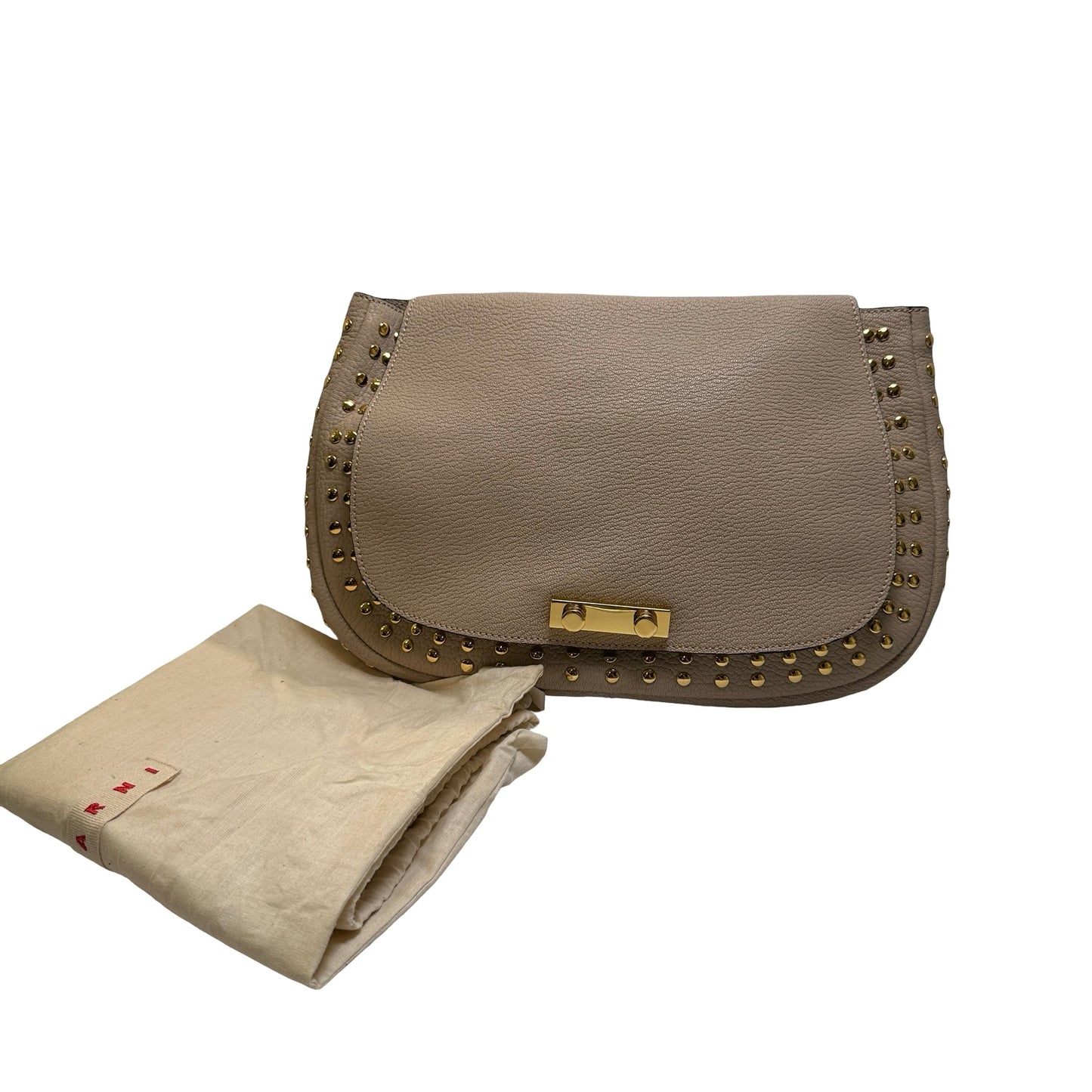 Used MARNI Leather Studded Trunk Bag Crossbody Bag Beige Gold