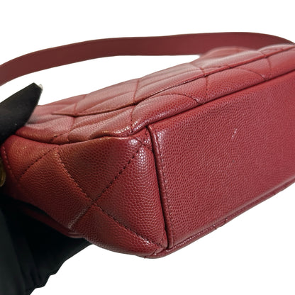 Used CHANEL Caviar Quilted Flap Bag Chain shoulder bag Red Gold