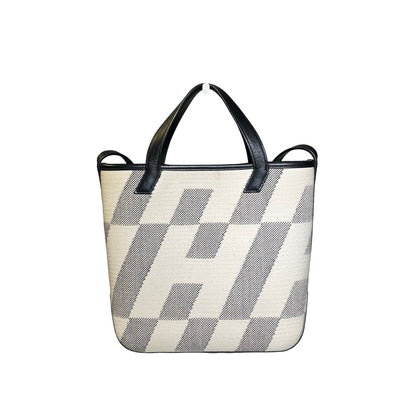 Used HERMÈS Canvas Cabas H En Biais 27 Cross Body Bag Black White